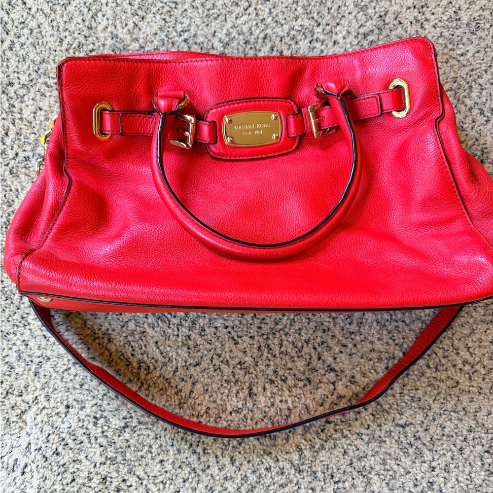 Michael Kors Red Leather Satchel Handbag